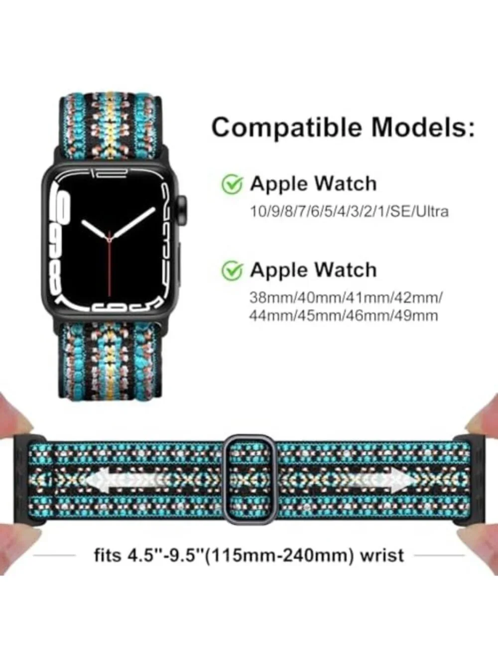 5 Pack Stretchy Elastic Bands for Apple Watch 38mm-46mm, Boho Nylon Wrist Straps